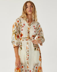 Bianca Linen Maxi Dress - Sun Fire Garden - Cream