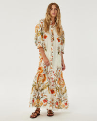 Bianca Linen Maxi Dress - Sun Fire Garden - Cream