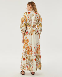 Bianca Linen Maxi Dress - Sun Fire Garden - Cream