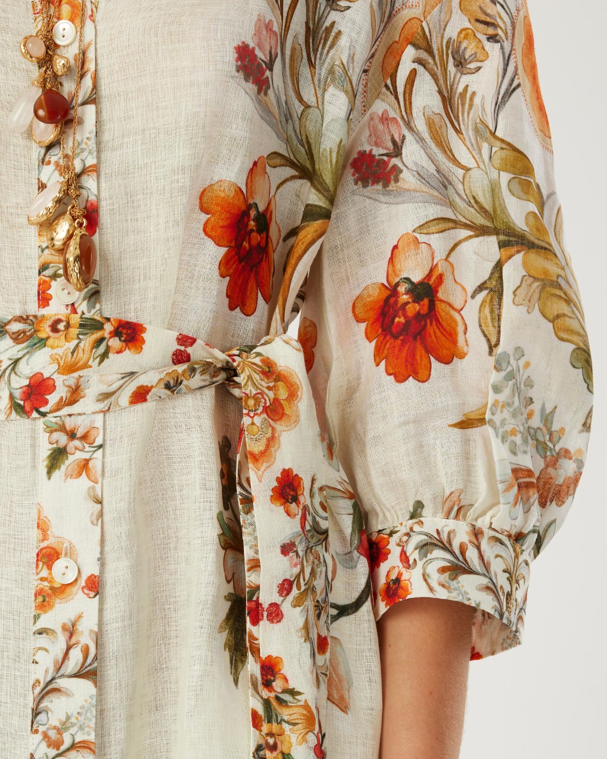 Bianca Linen Maxi Dress - Sun Fire Garden - Cream