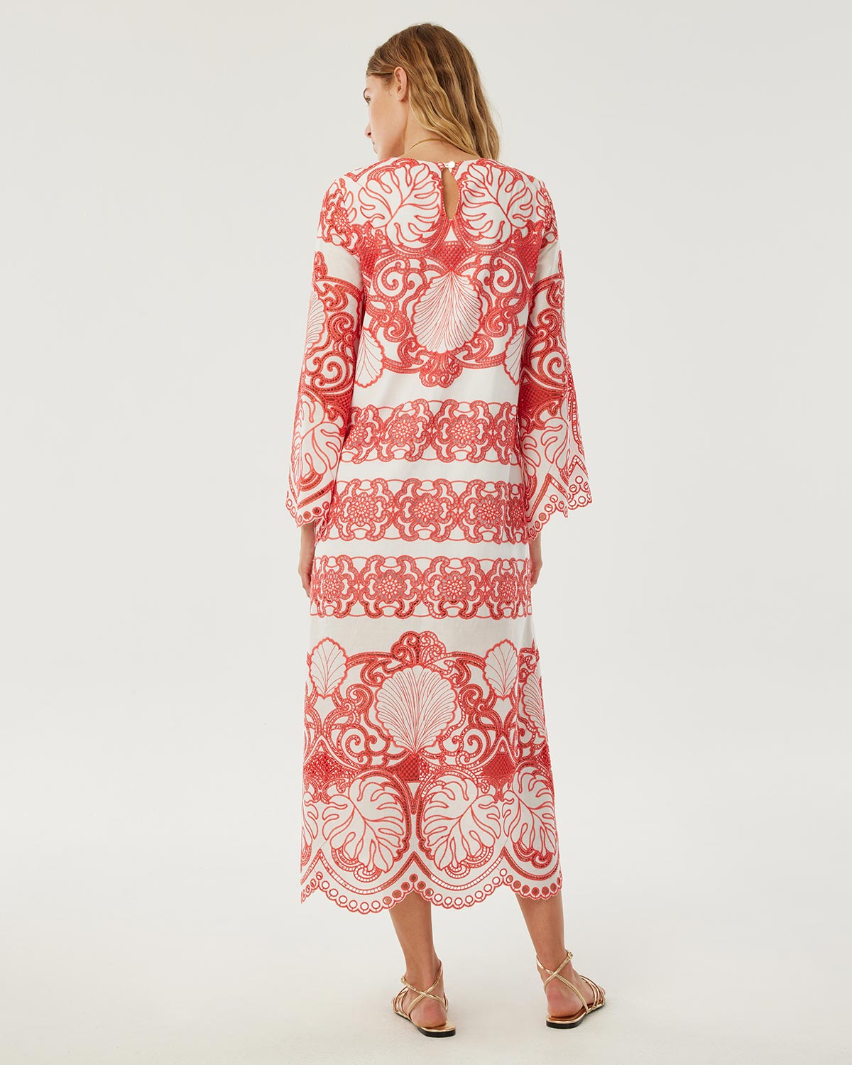 Seraphina Lace Midi Dress - White & Coral