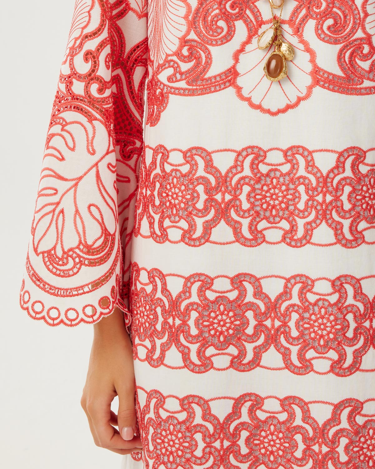 Seraphina Lace Midi Dress - White & Coral