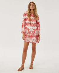 Stevie Lace Mini Dress - White & Coral