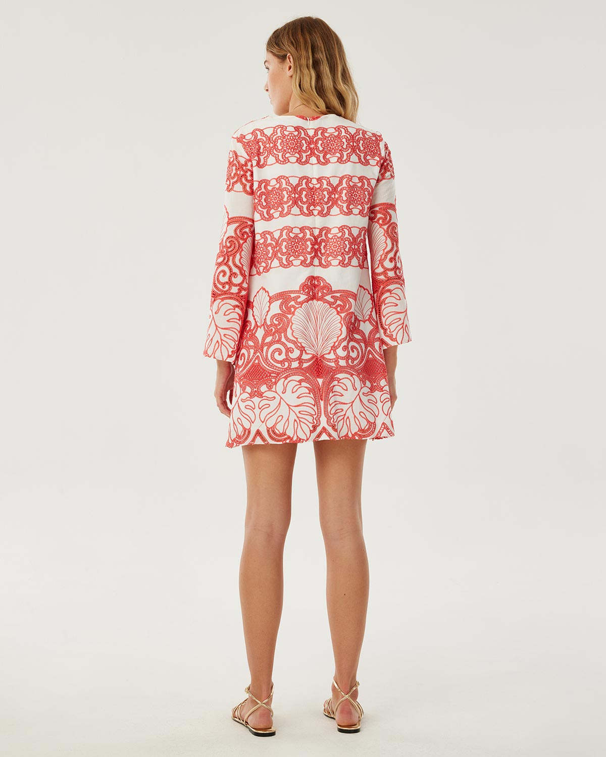 Stevie Lace Mini Dress - White & Coral