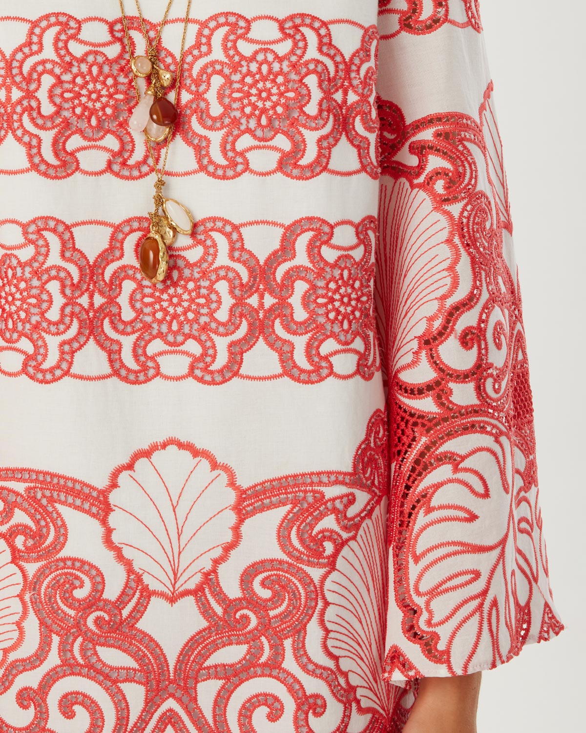 Stevie Lace Mini Dress - White & Coral
