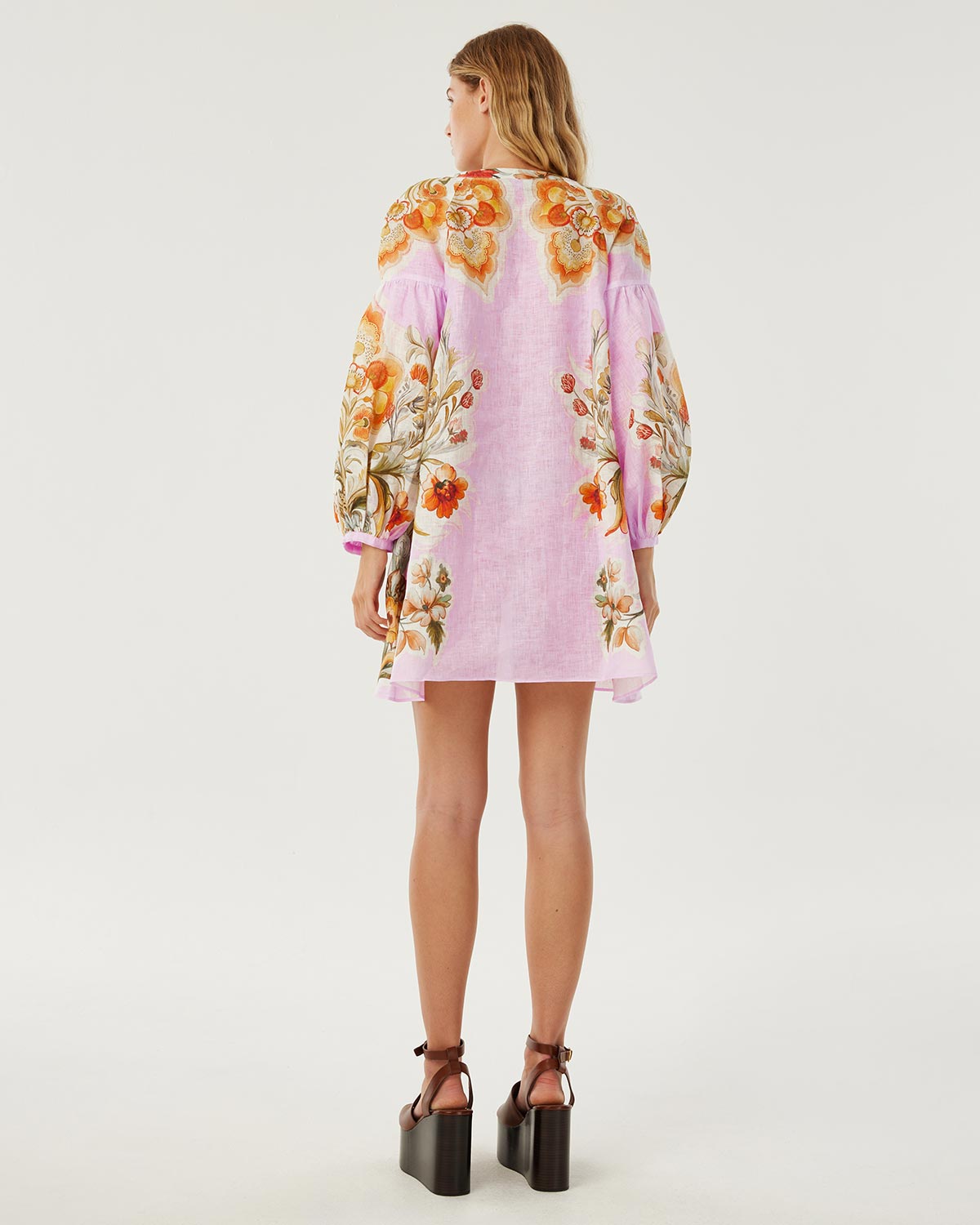 Harlow Linen Mini Dress - Sun Fire Garden - Lilac