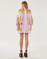 Harlow Linen Mini Dress - Sun Fire Garden - Lilac