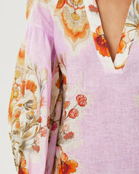 Harlow Linen Mini Dress - Sun Fire Garden - Lilac