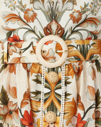 Petra Linen Midi Dress - Sun Fire Garden - Cream