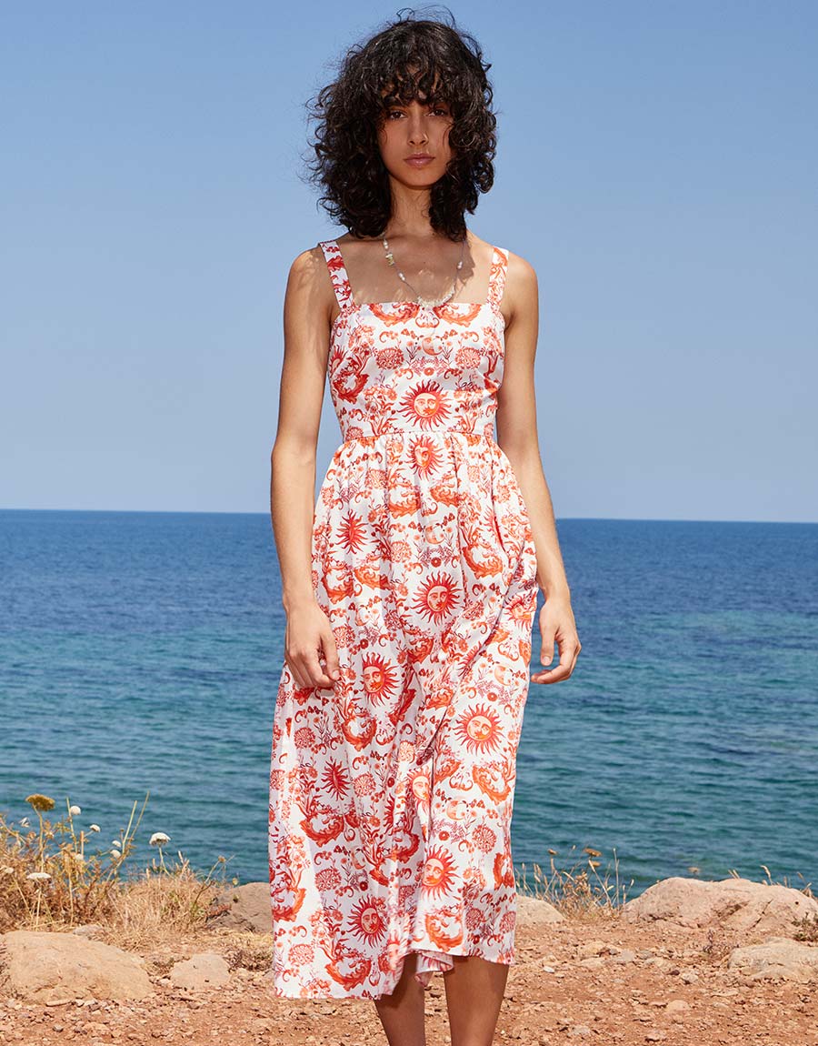 Ninet Cotton Midi Dress - Summer Sun Red