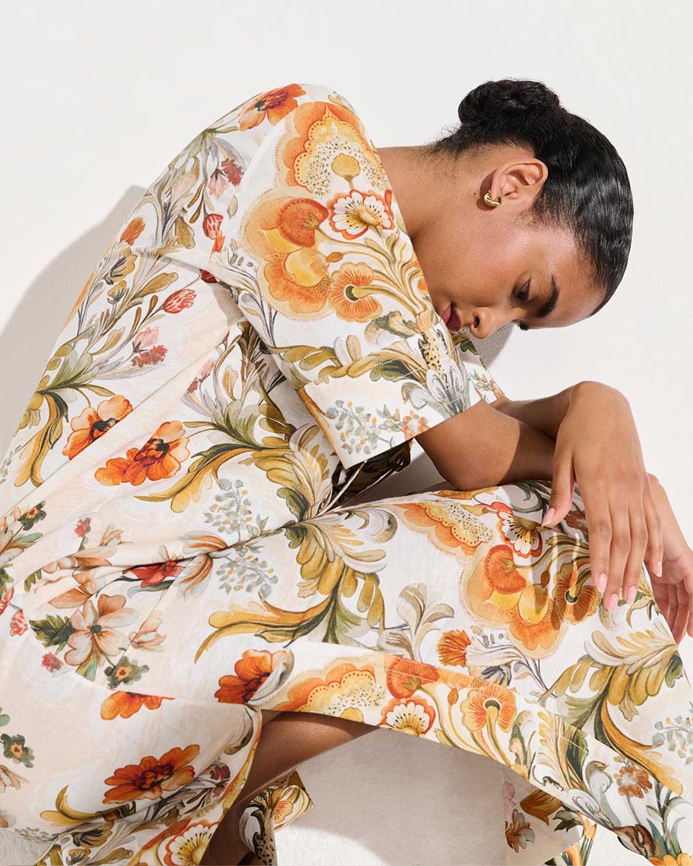 Calista Linen Dress - Sun Fire Garden - Cream