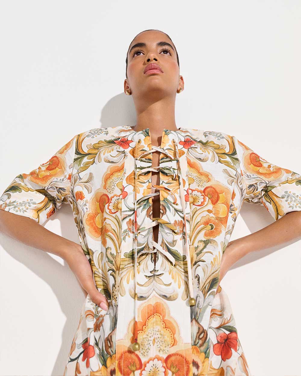 Calista Linen Dress - Sun Fire Garden - Cream