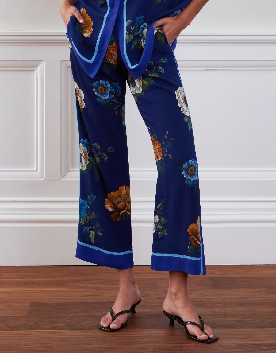 Jamie Crepe Trouser - Magical Blossom Navy