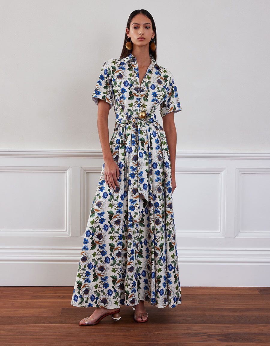 Posie Cotton Maxi Dress - Off White Vine Flower