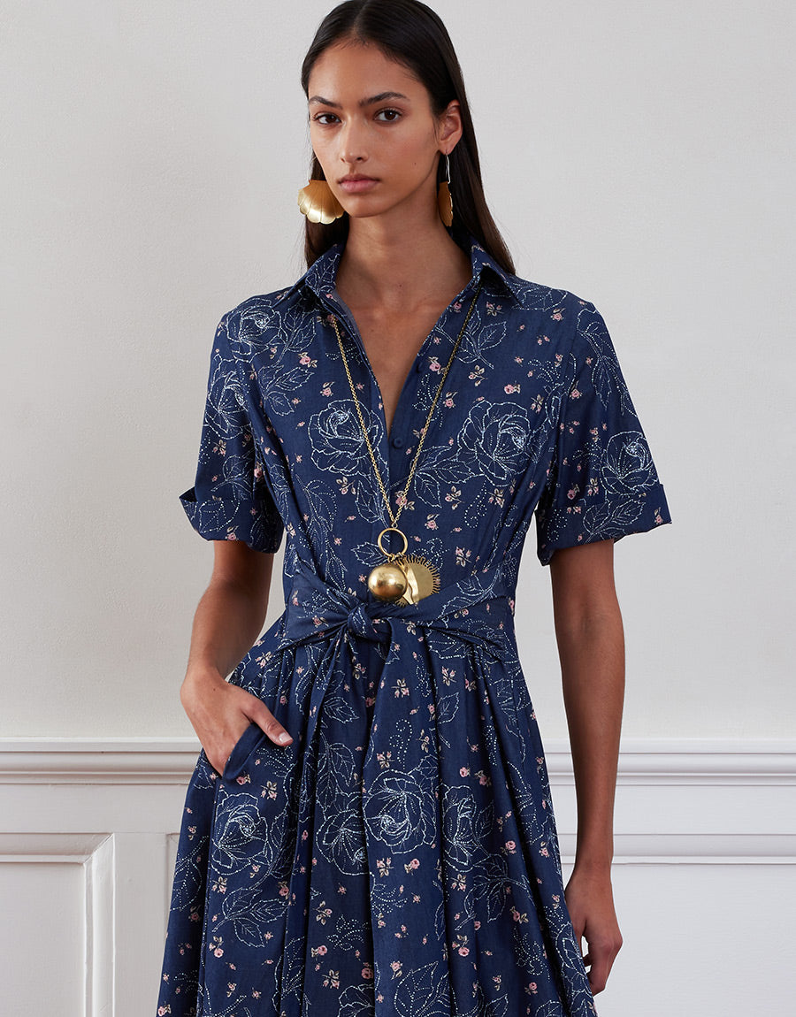 Posie Denim Maxi Dress - Floral