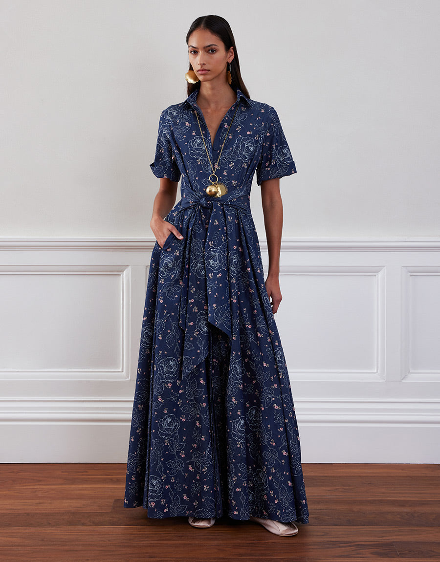 Posie Denim Maxi Dress - Floral