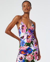 Olive Satin Maxi Dress - Floral Candy