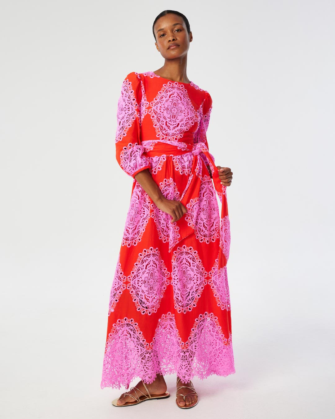 Constance Lace Midi Dress - Red