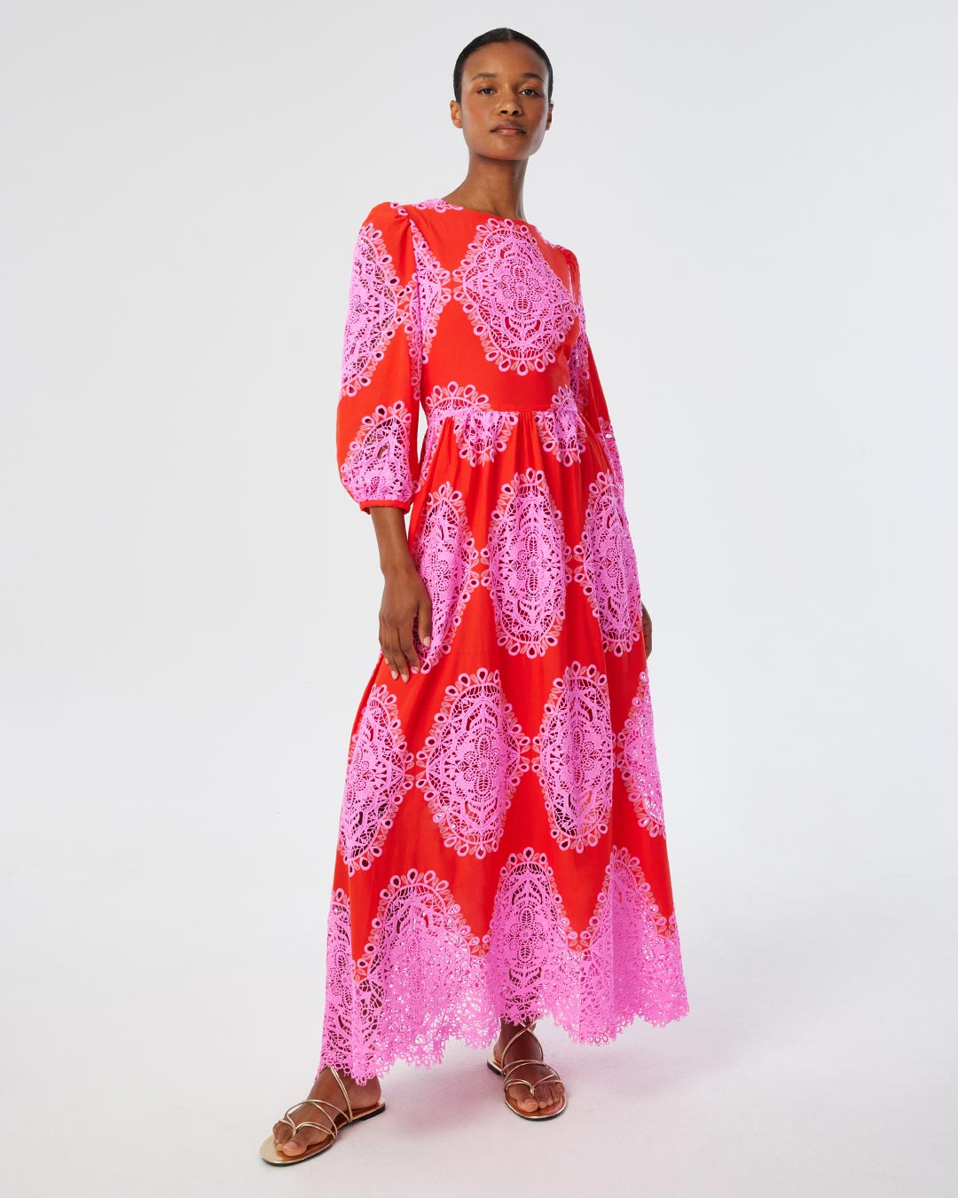 Constance Lace Midi Dress - Red